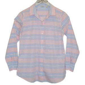 L.L. Bean Womens Long Sleeve Pink and Blue Stripe Cotton Button Down Shirt Sz S